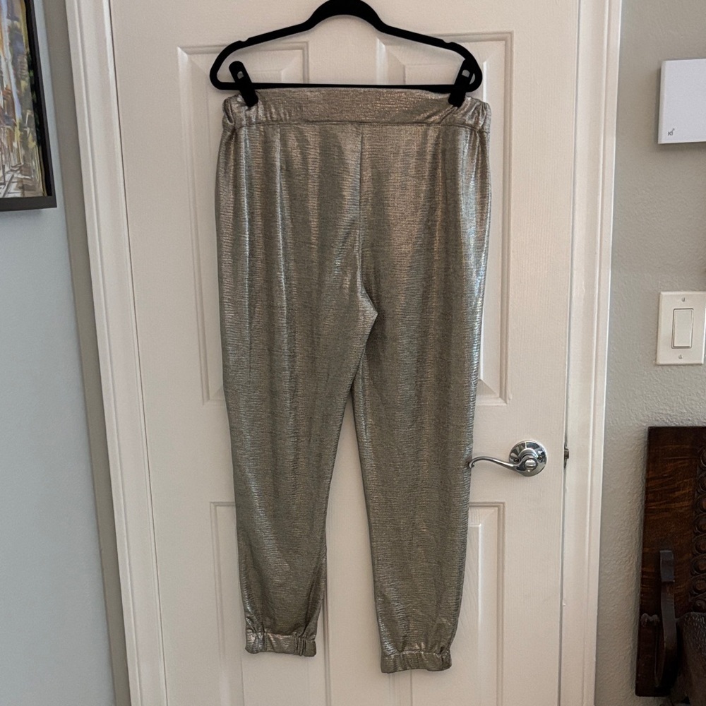Madison D’ Amelie Metallic Silver Jogger Pants for Women - large